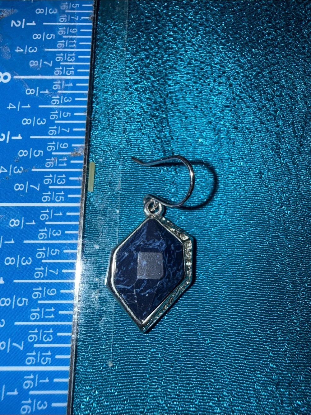 Blue Geometric Stone Drop Earrings with Silver Accents